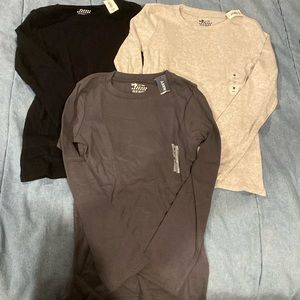 3 New NWT old navy girl’s medium long sleeve tee shirts gray black & light gray